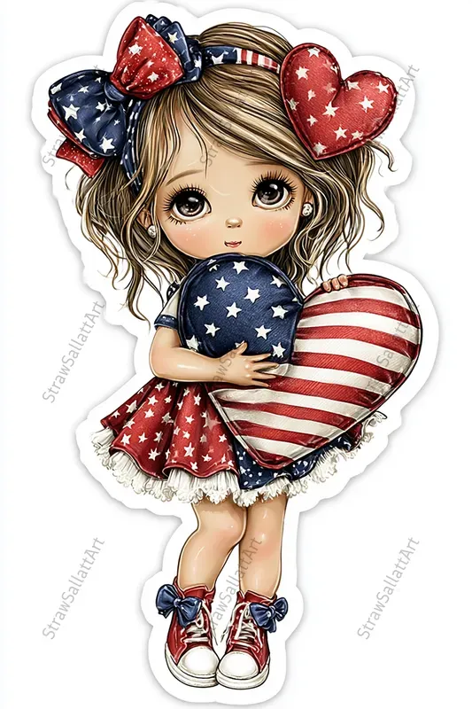 Cute Patriotic Girl Sticker Cliparts
