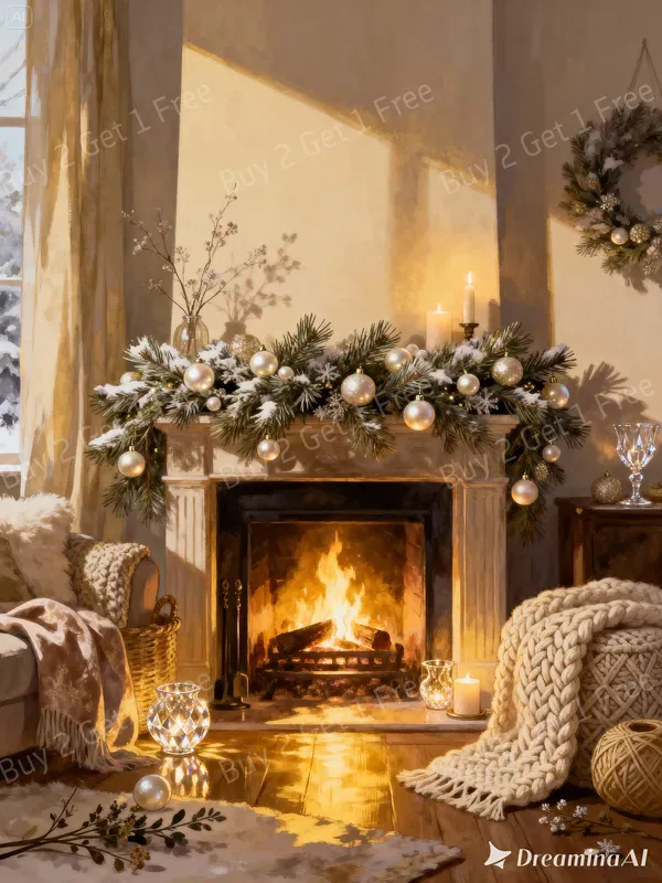 Cozy Christmas Fireplace Illustrations