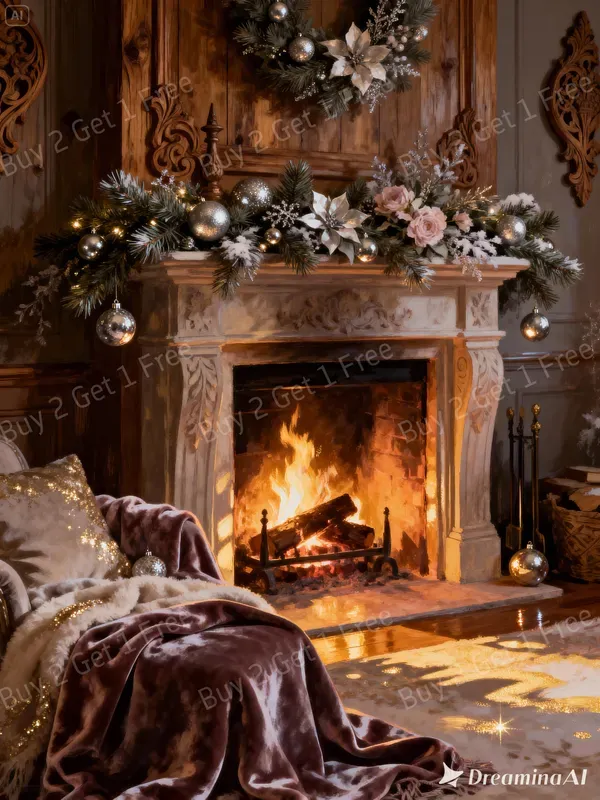 Cozy Christmas Fireplace Illustrations