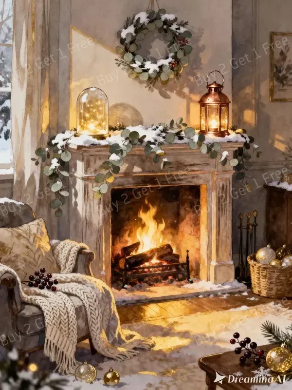 Cozy Christmas Fireplace Illustrations