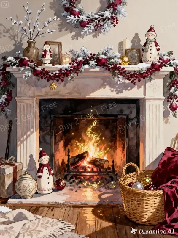 Cozy Christmas Fireplace Illustrations