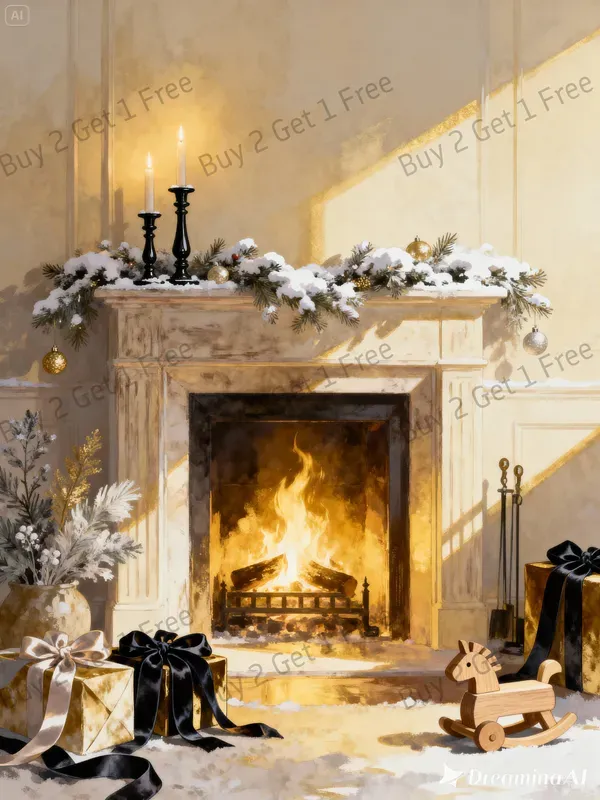 Cozy Christmas Fireplace Illustrations