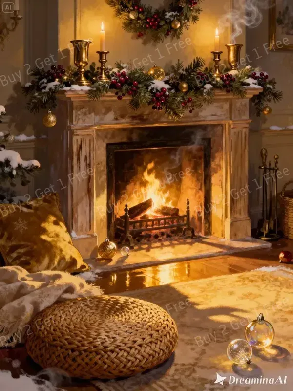 Cozy Christmas Fireplace Illustrations