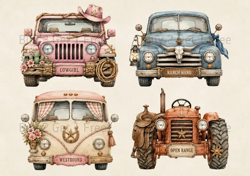 Western Whimsical Transportation Cliparts