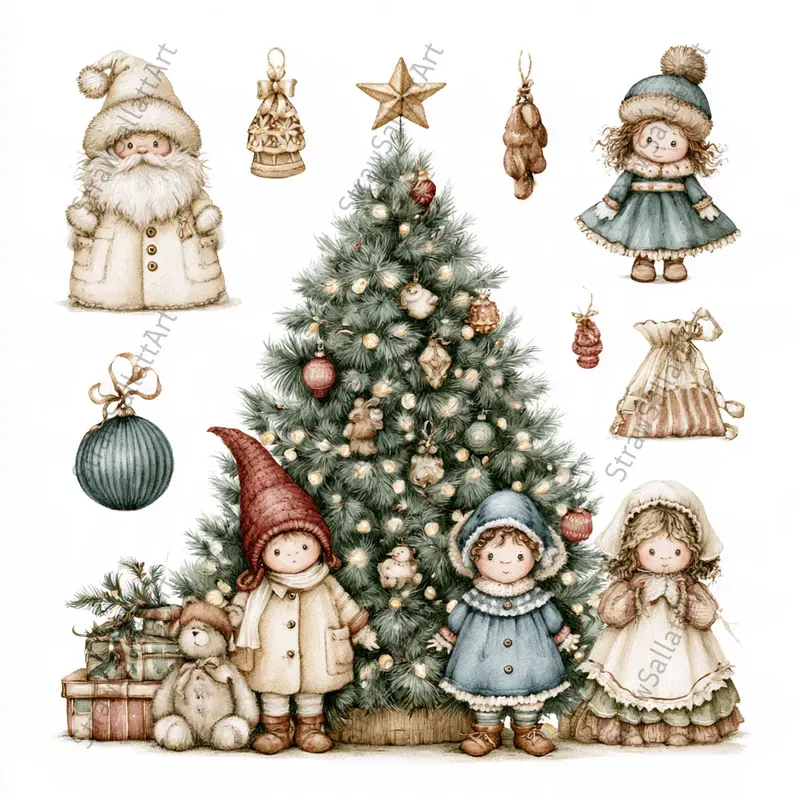 Vintage Christmas Kids Story Cliparts