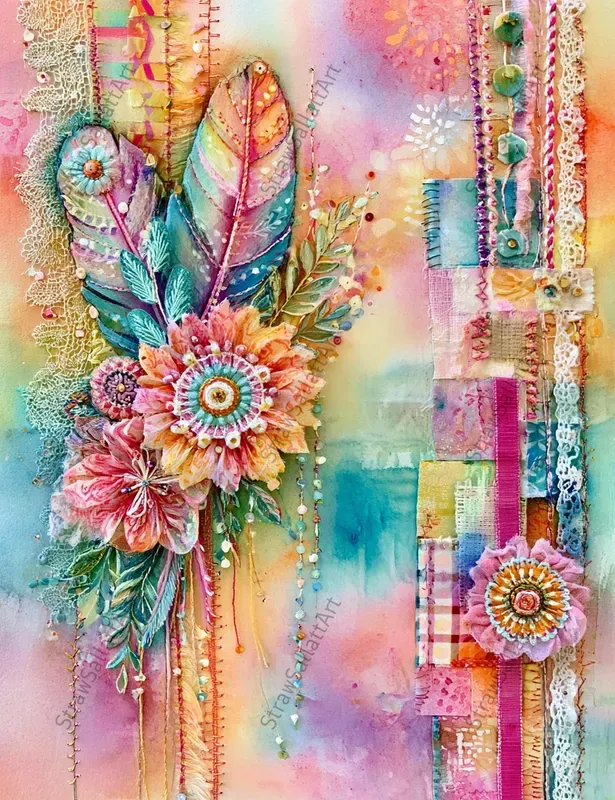 Bohemian Rainbow Scrapbook Ephemera Pages