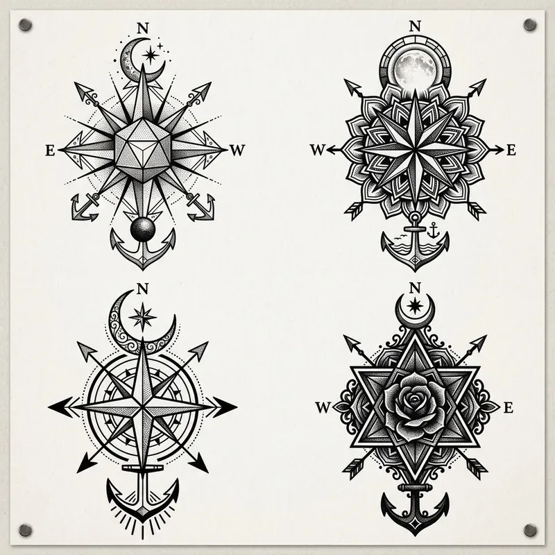 Compass Tattoo Sheets