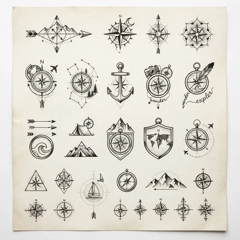 Compass Tattoo Sheets
