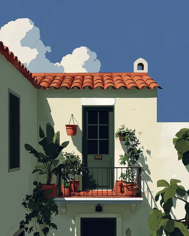 Sunlit Mediterranean Illustration Style