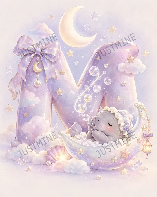 Kawaii Baby Night Nursery Letter Art