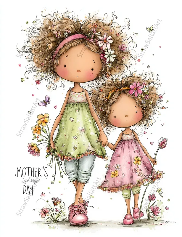 Mother Day Spring Girl Character Clipart