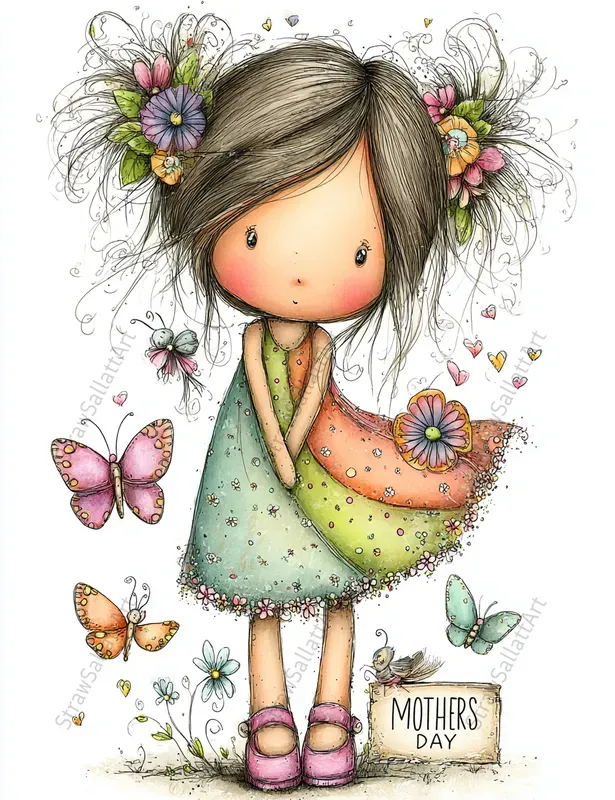 Mother Day Spring Girl Character Clipart