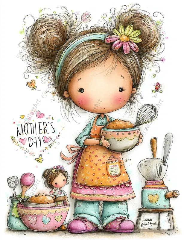 Mother Day Spring Girl Character Clipart