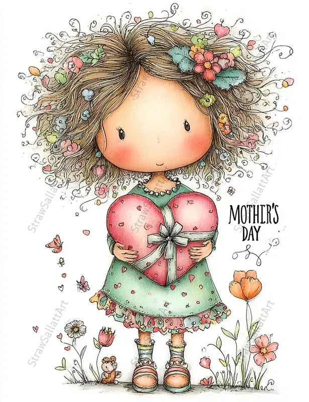 Mother Day Spring Girl Character Clipart
