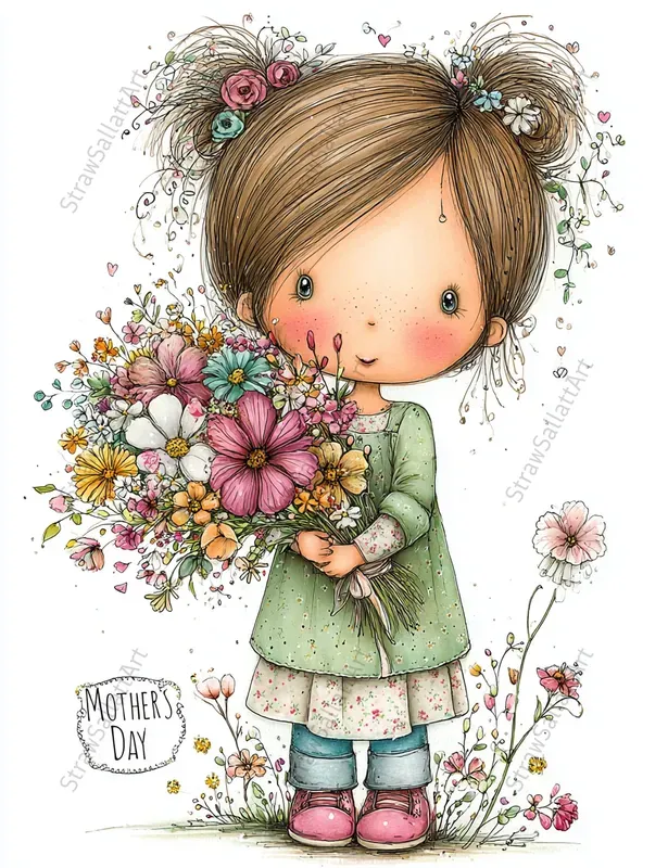 Mother Day Spring Girl Character Clipart