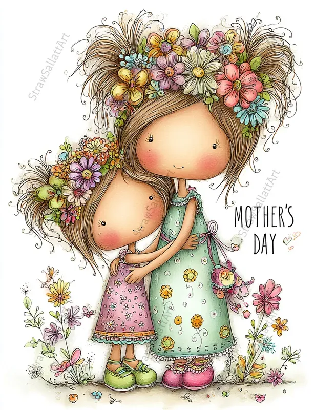 Mother Day Spring Girl Character Clipart