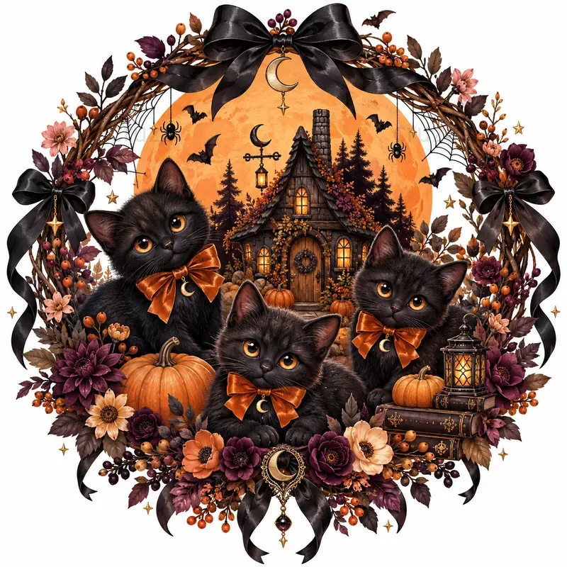 Cute Halloween Ghost Wreaths Clipart
