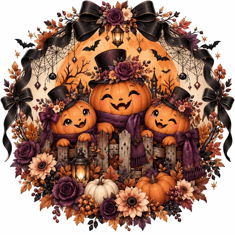 Cute Halloween Ghost Wreaths Clipart