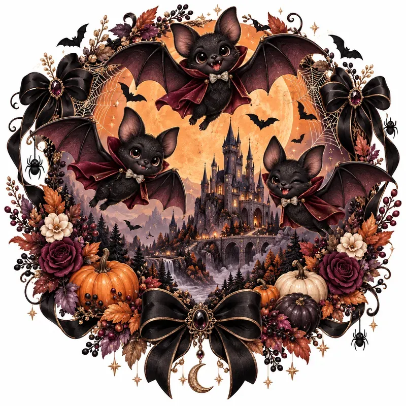 Cute Halloween Ghost Wreaths Clipart