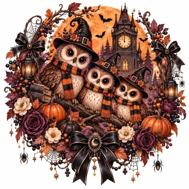 Cute Halloween Ghost Wreaths Clipart