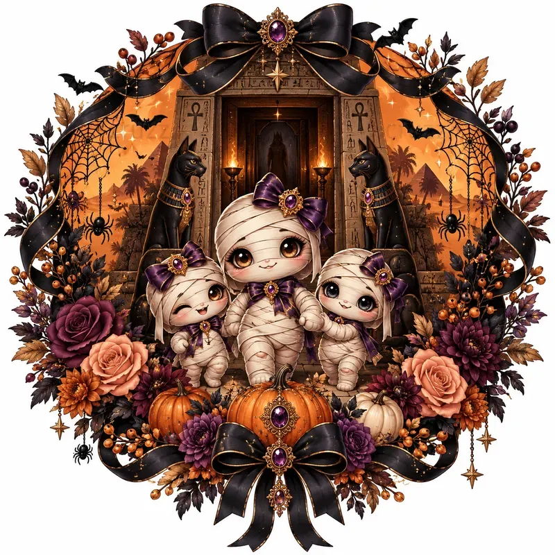 Cute Halloween Ghost Wreaths Clipart
