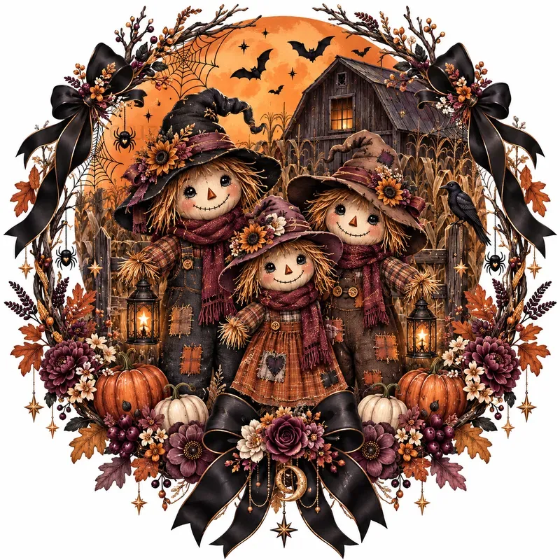 Cute Halloween Ghost Wreaths Clipart