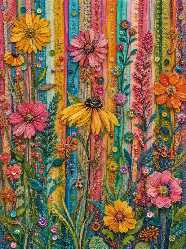 Boho Fabric Floral Mixed Media