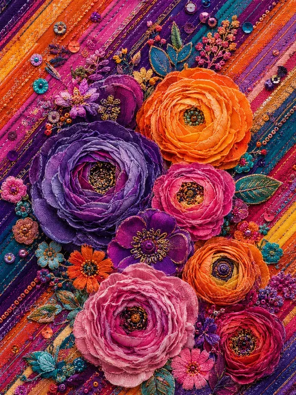 Boho Fabric Floral Mixed Media
