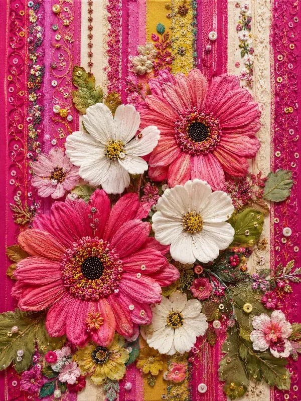 Boho Fabric Floral Mixed Media