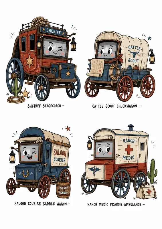 Cute Anthropomorphic Transport Cliparts