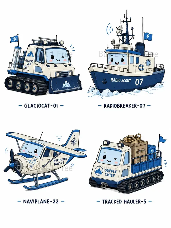 Cute Anthropomorphic Transport Cliparts