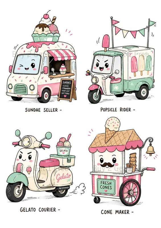 Cute Anthropomorphic Transport Cliparts
