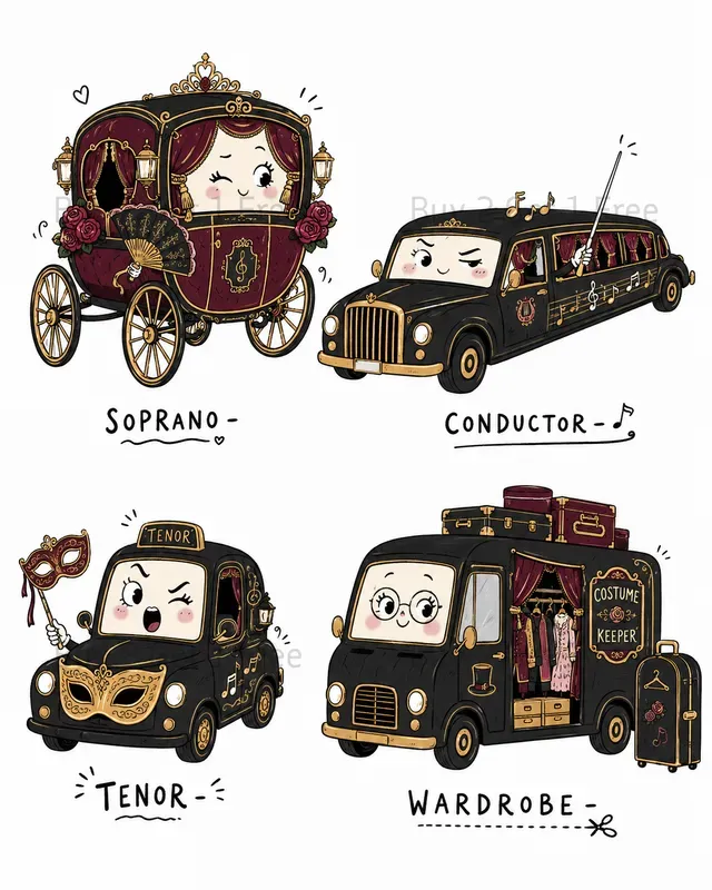 Cute Anthropomorphic Transport Cliparts