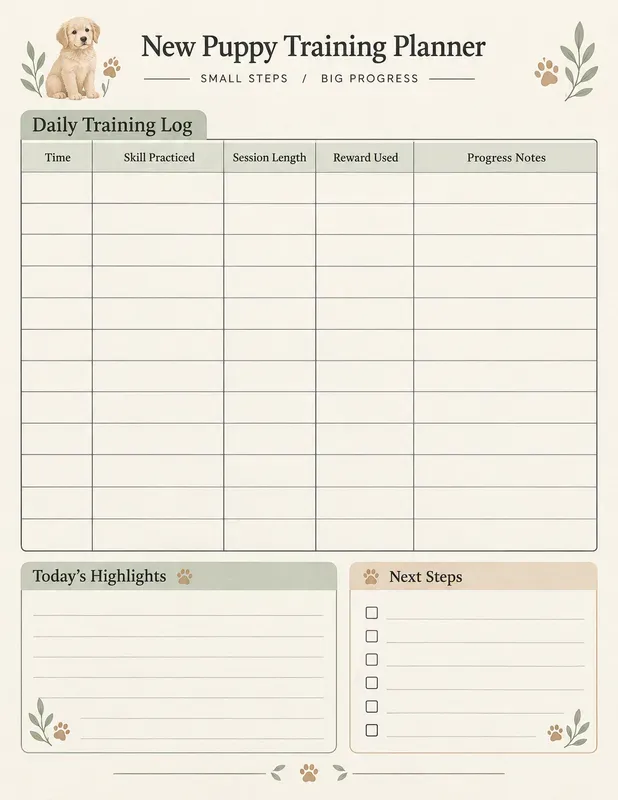 New Puppy Training Planner Printables