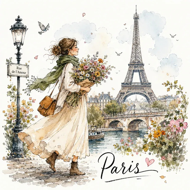 Whimsical Watercolor Girl City Posters