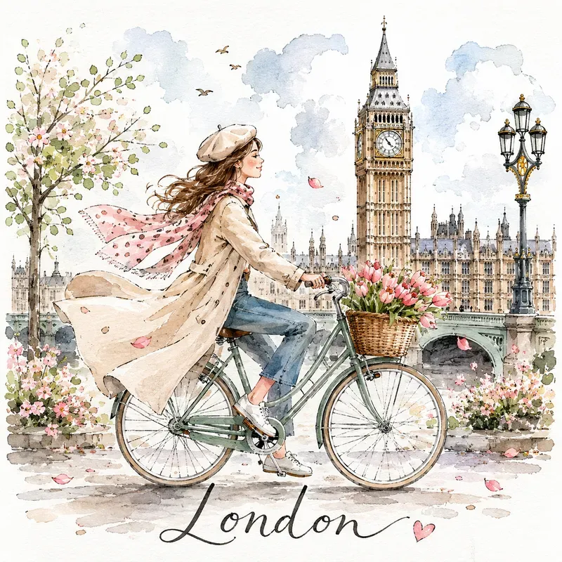 Whimsical Watercolor Girl City Posters