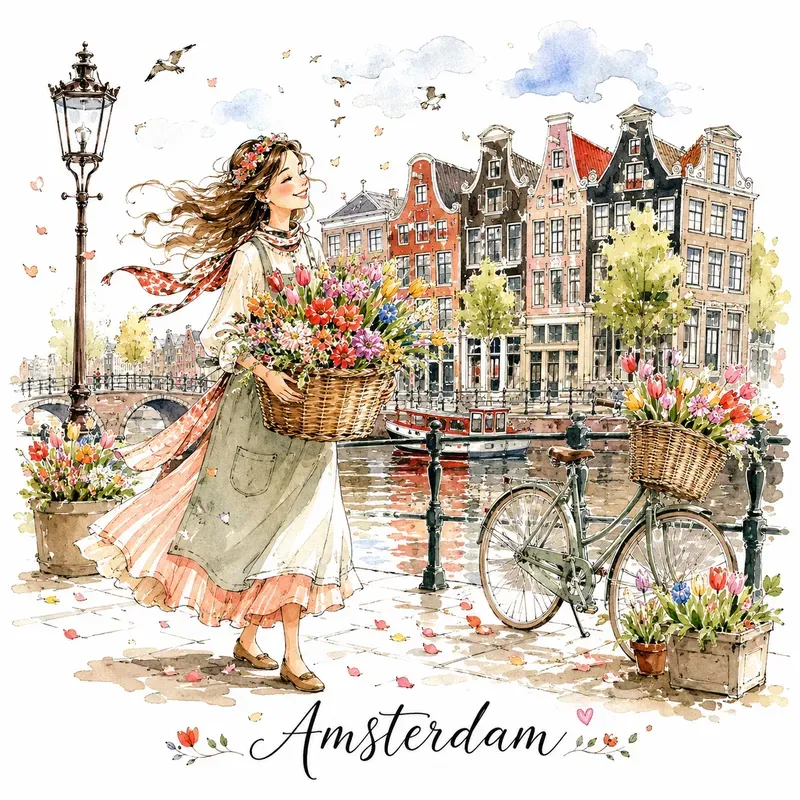 Whimsical Watercolor Girl City Posters