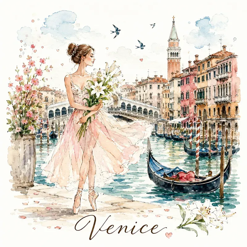 Whimsical Watercolor Girl City Posters