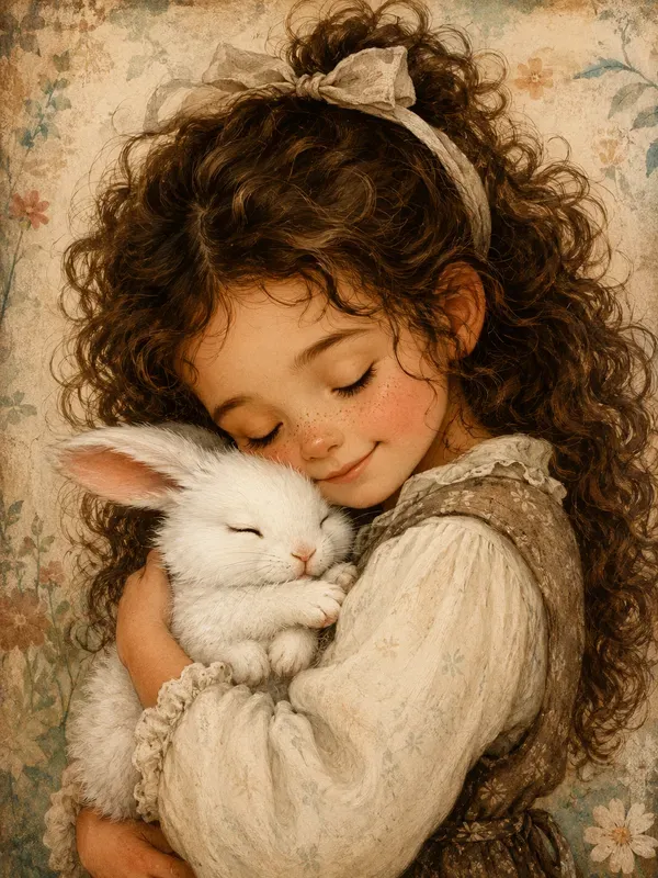 Sweet Girl And Pet Illustrations