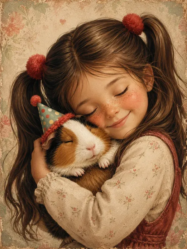 Sweet Girl And Pet Illustrations