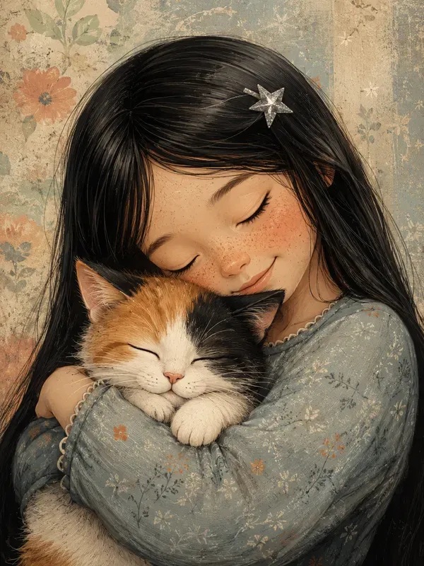 Sweet Girl And Pet Illustrations