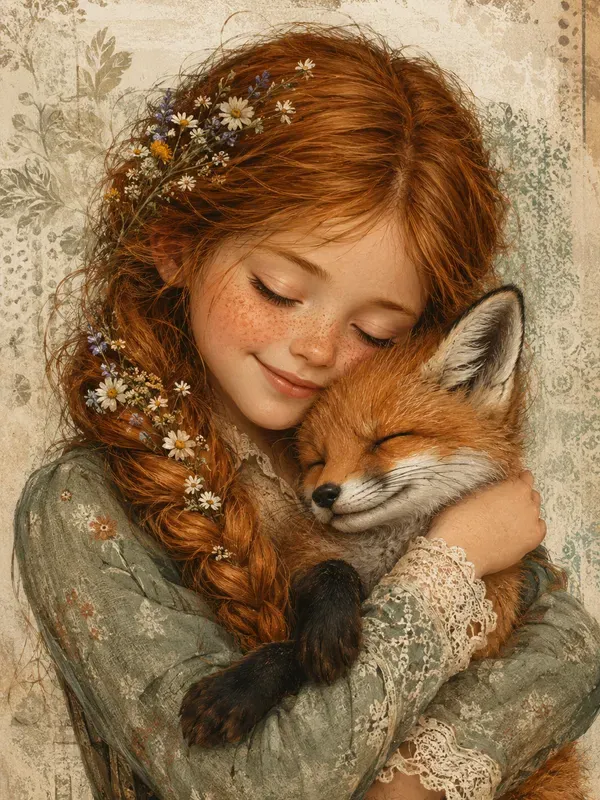 Sweet Girl And Pet Illustrations