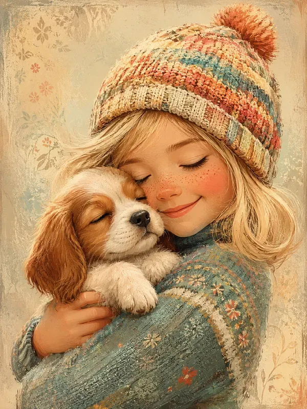 Sweet Girl And Pet Illustrations