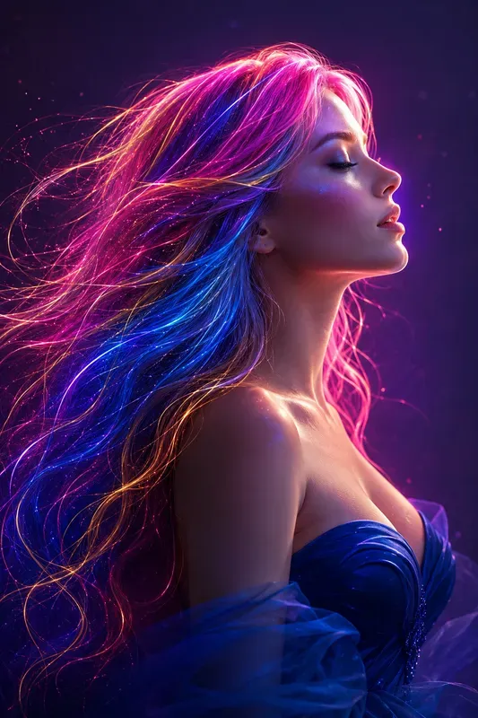 Neon Rainbow Hair Glamour Portraits