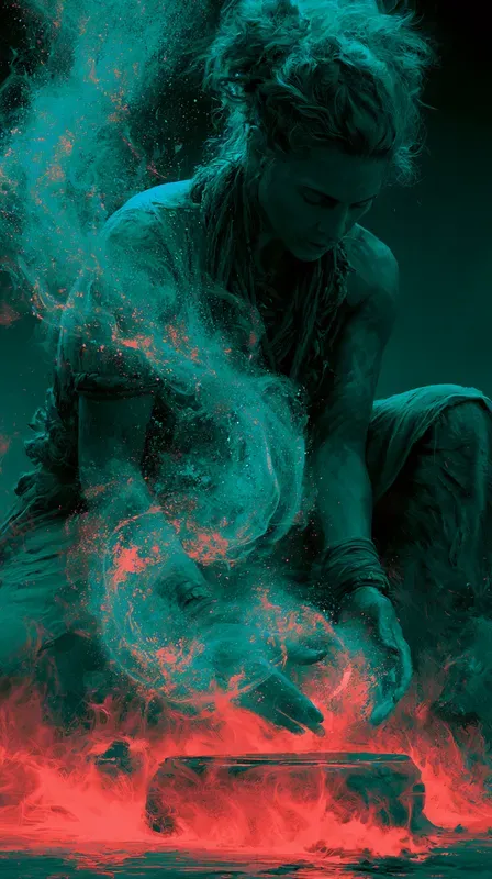 Luminous Teal Crimson Energies