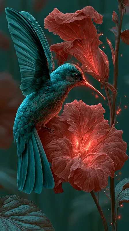 Luminous Teal Crimson Energies