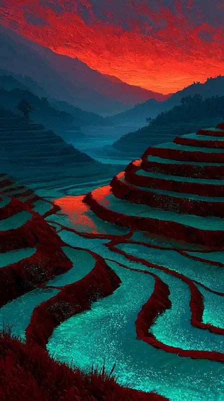Luminous Teal Crimson Energies