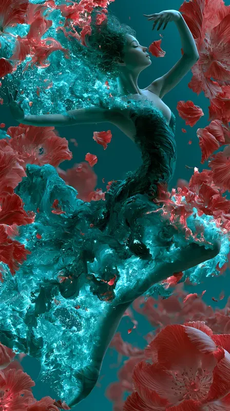 Luminous Teal Crimson Energies
