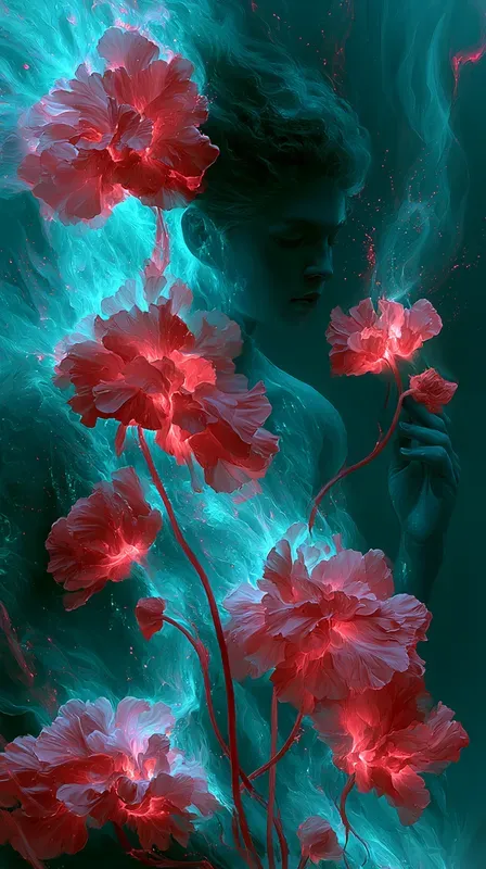 Luminous Teal Crimson Energies
