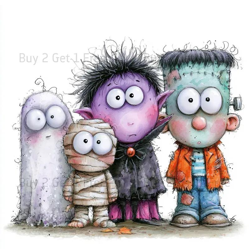 Cute Pastel Halloween Watercolor Clipart